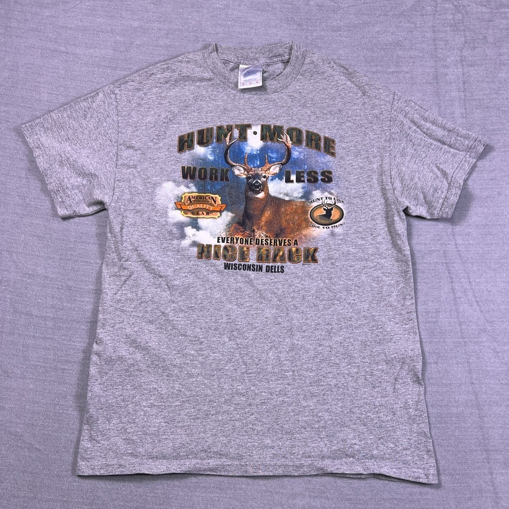 Tennessee River Mens Gray Hunt More Work Less Buck Hunter Graphic T-Shirt Size M